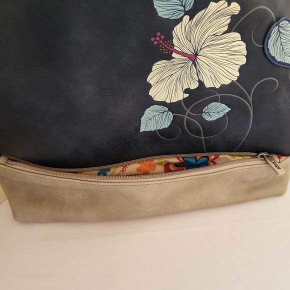 Espe Vegan Leather Messenger Bag Crossbody Hibiscus artsy - Picture 13 of 15